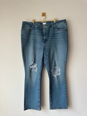 Good American High Rise Straight Leg Distressed Jeans Size 20 Plus Blue Denim
